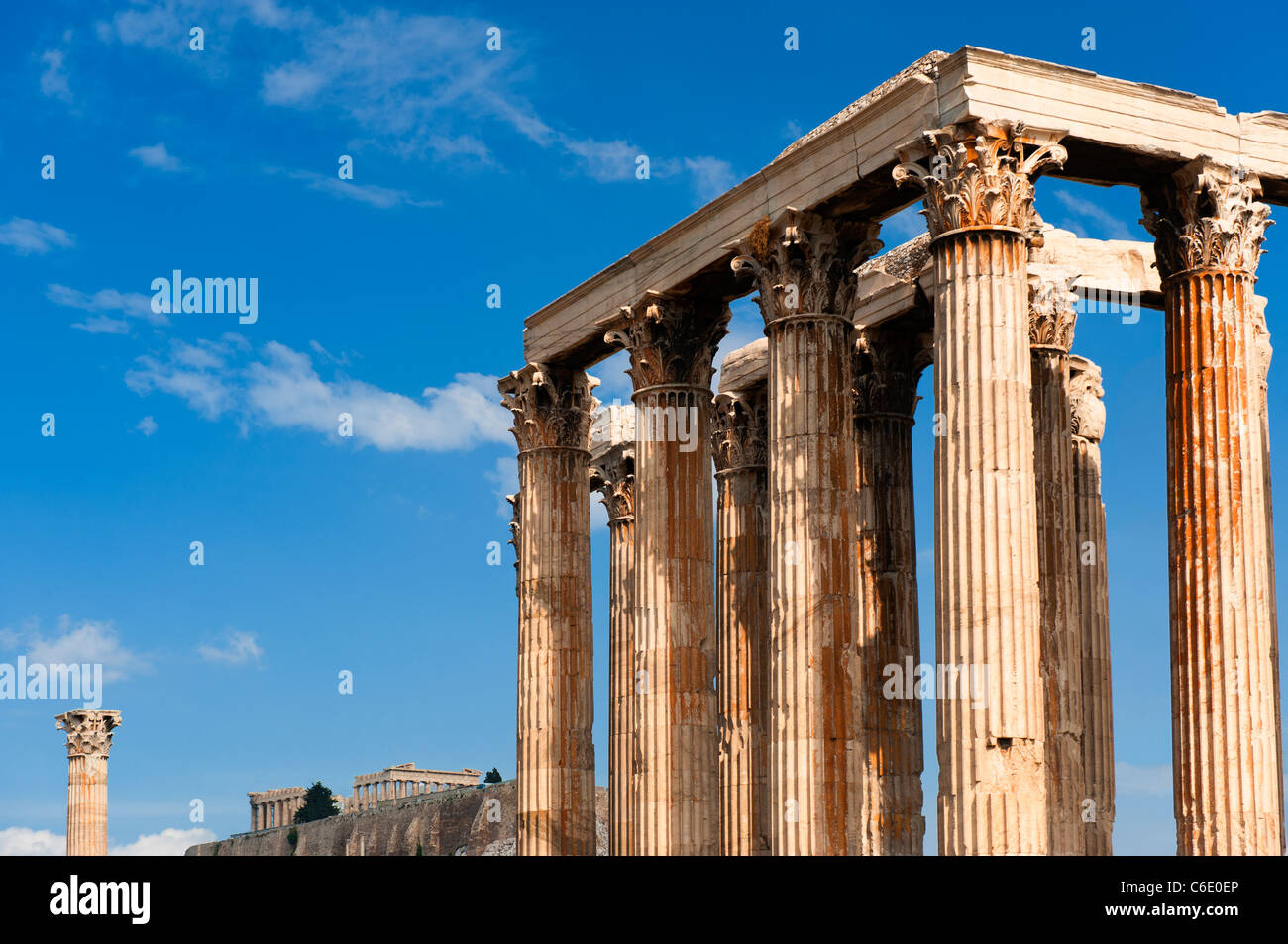 Griechenland, Athen, korinthischen Säulen der Tempel des Olympischen Zeus Stockfoto