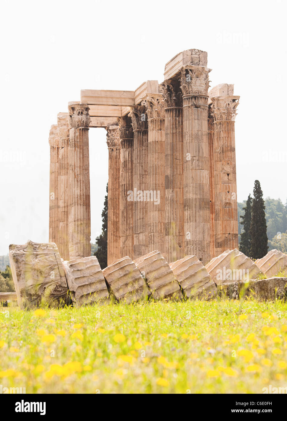 Griechenland, Athen, korinthischen Säulen der Tempel des Olympischen Zeus Stockfoto