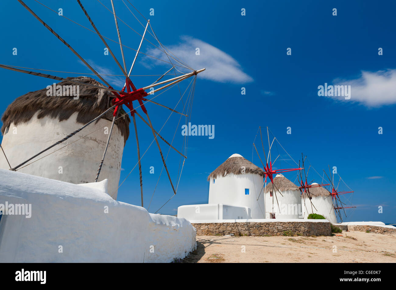 Griechenland, Kykladen, Mykonos, alten Windmühlen Stockfoto