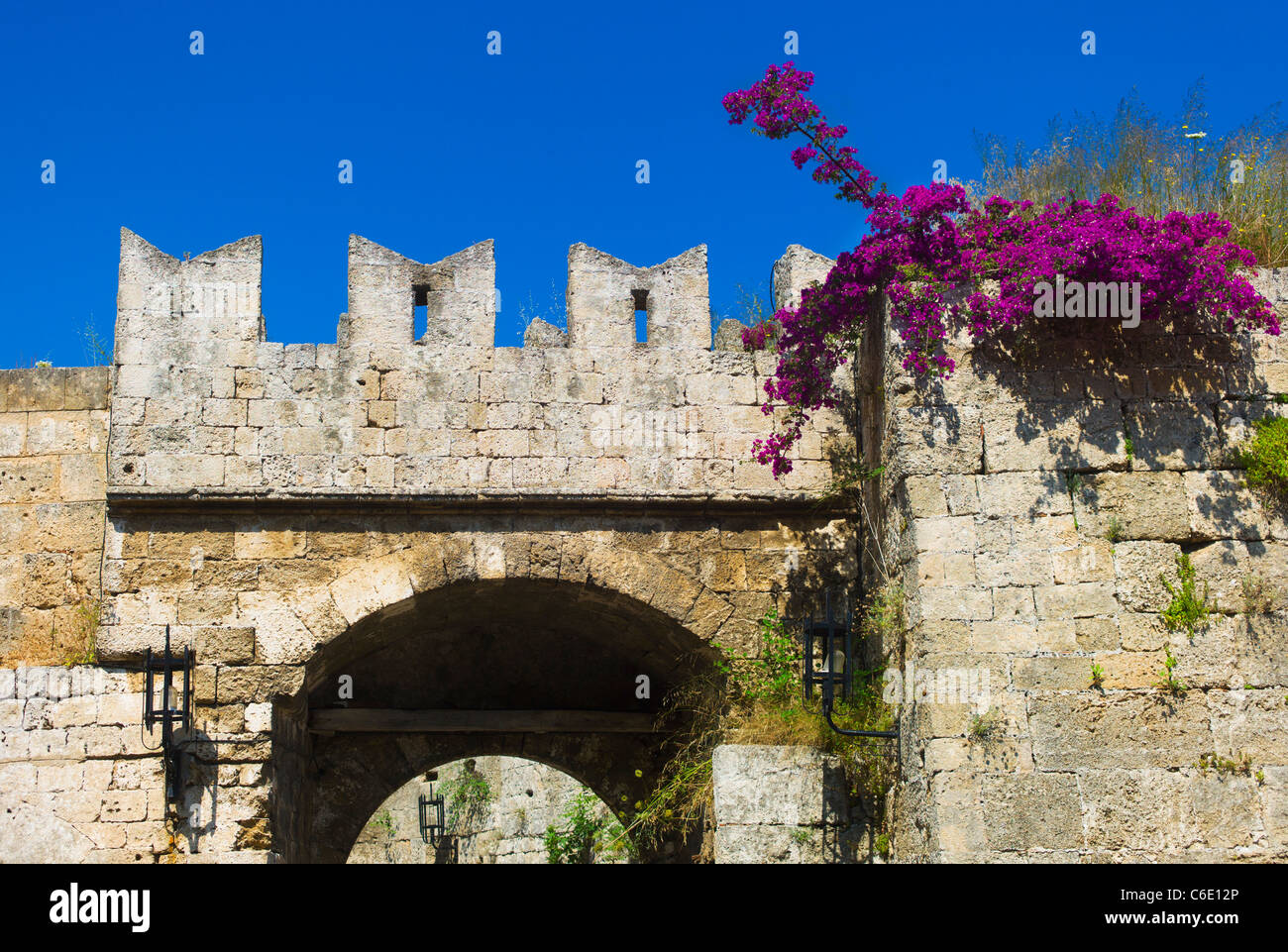 Griechenland, Rhodos, mittelalterliche befestigte Mauer Stockfoto