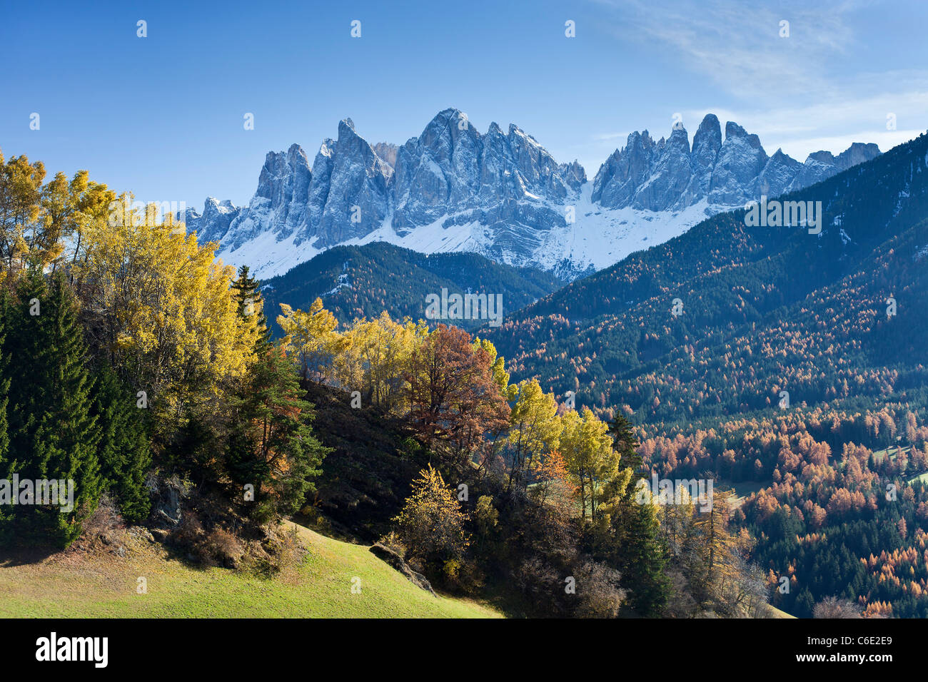 Berge, Geisler Gruppe / Geislerspitzen, Dolomiten, Trentino-Alto Adige, Italien, Europa Stockfoto