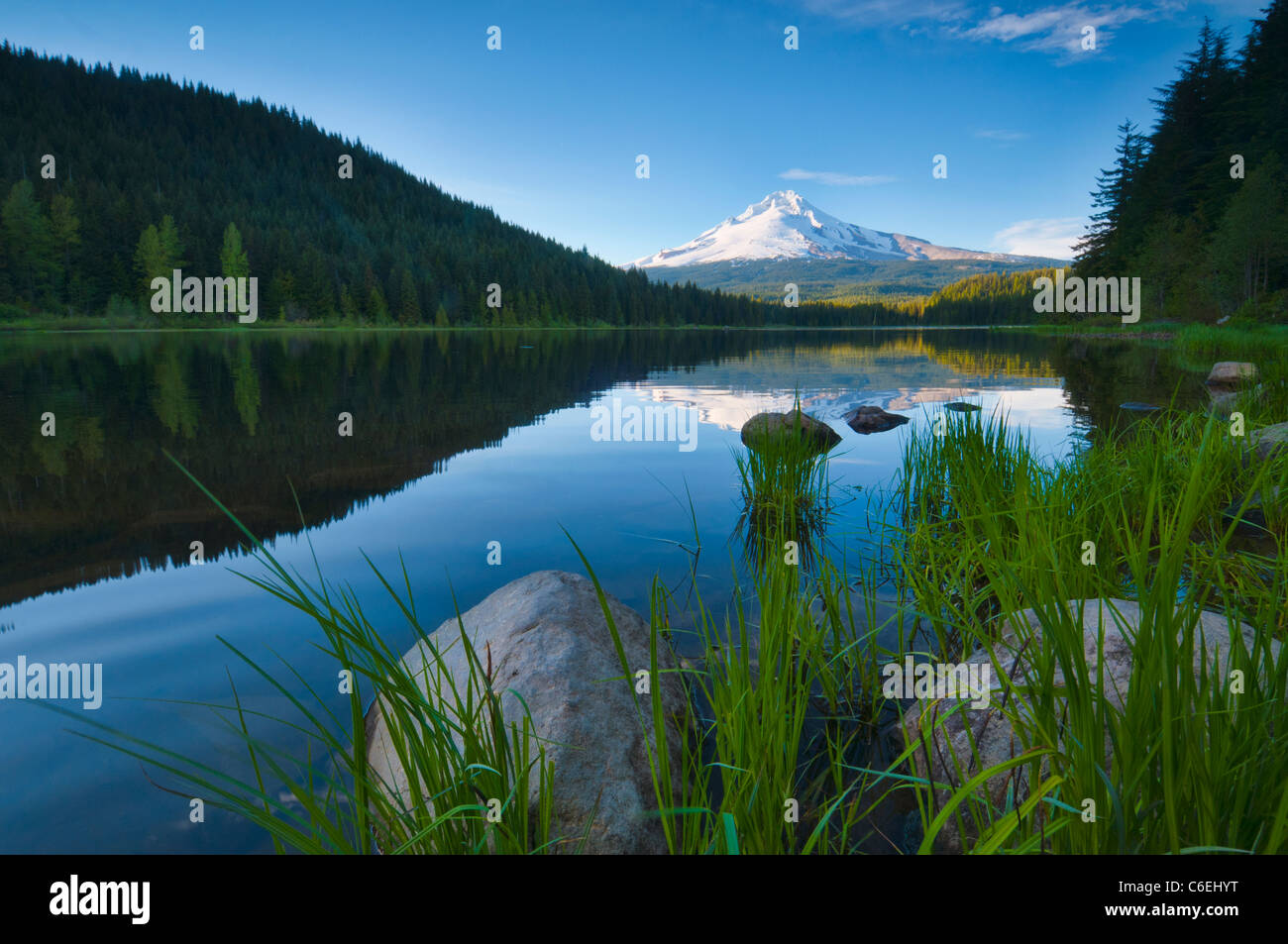 USA, Oregon, Clackamas County, Ansicht von Trillium Lake mit Mt. Hood im Hintergrund Stockfoto