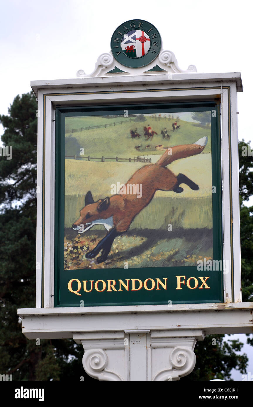 Quorndon Fox Pub Schild, Quorn, Leicestershire, England, UK Stockfoto