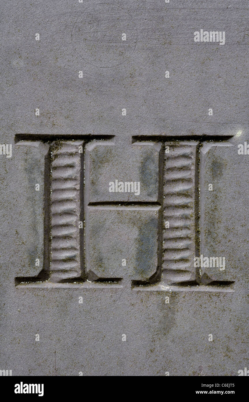 Buchstabe H Detail der Schiefer Grabstein, Leicestershire, UK Stockfoto