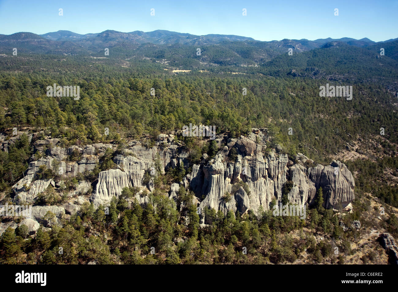 Luftaufnahme der Gegend in der Nähe von Copper Canyon in Chihuahua, Mexiko Stockfoto