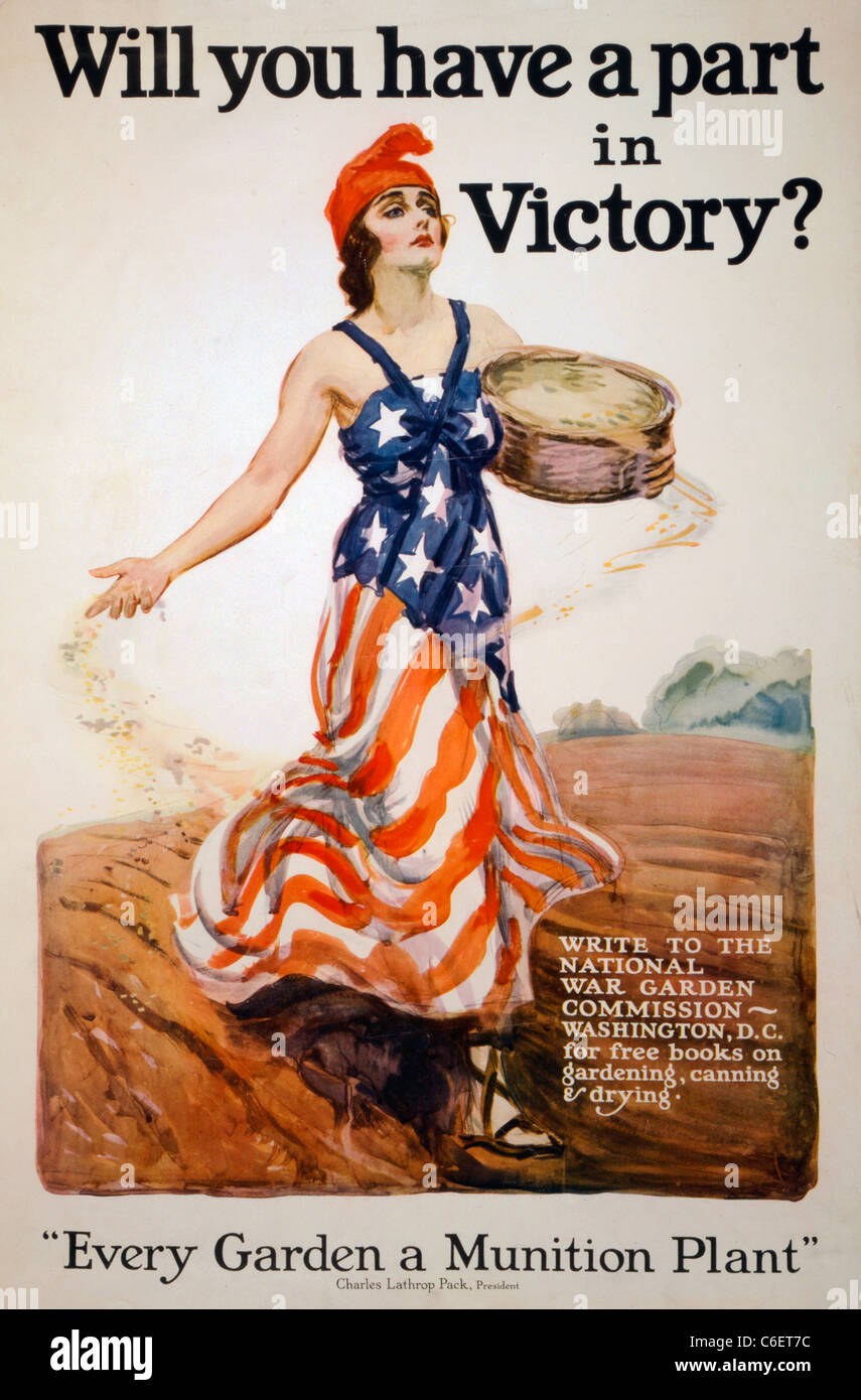 Haben Sie eine Rolle im Sieg - jeder Garten eine Munitionsfabrik - WWI Plakat Stockfoto