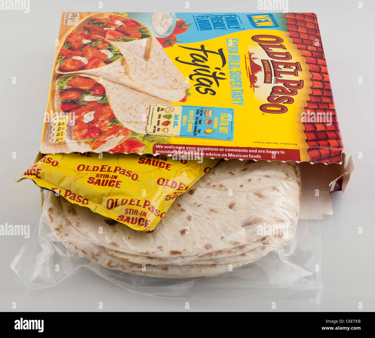Box von Old El Paso besonders milden Fajitas mit 3 oder 4 Stockfoto