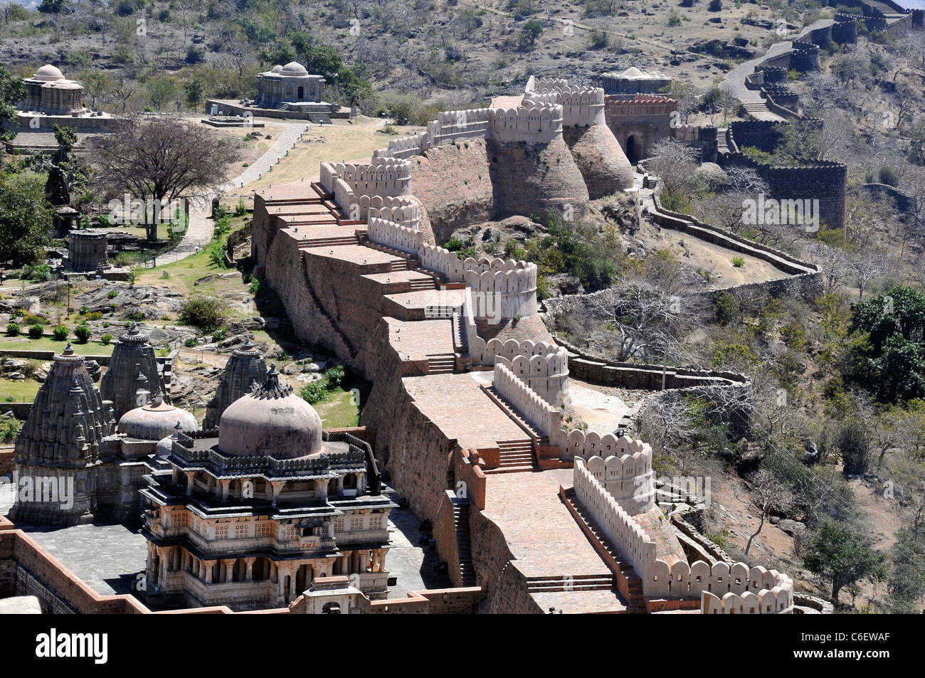Tempel und Festungen Kumbhalgarh Fort Rajsamand Bezirk Rajasthan Indien Stockfoto