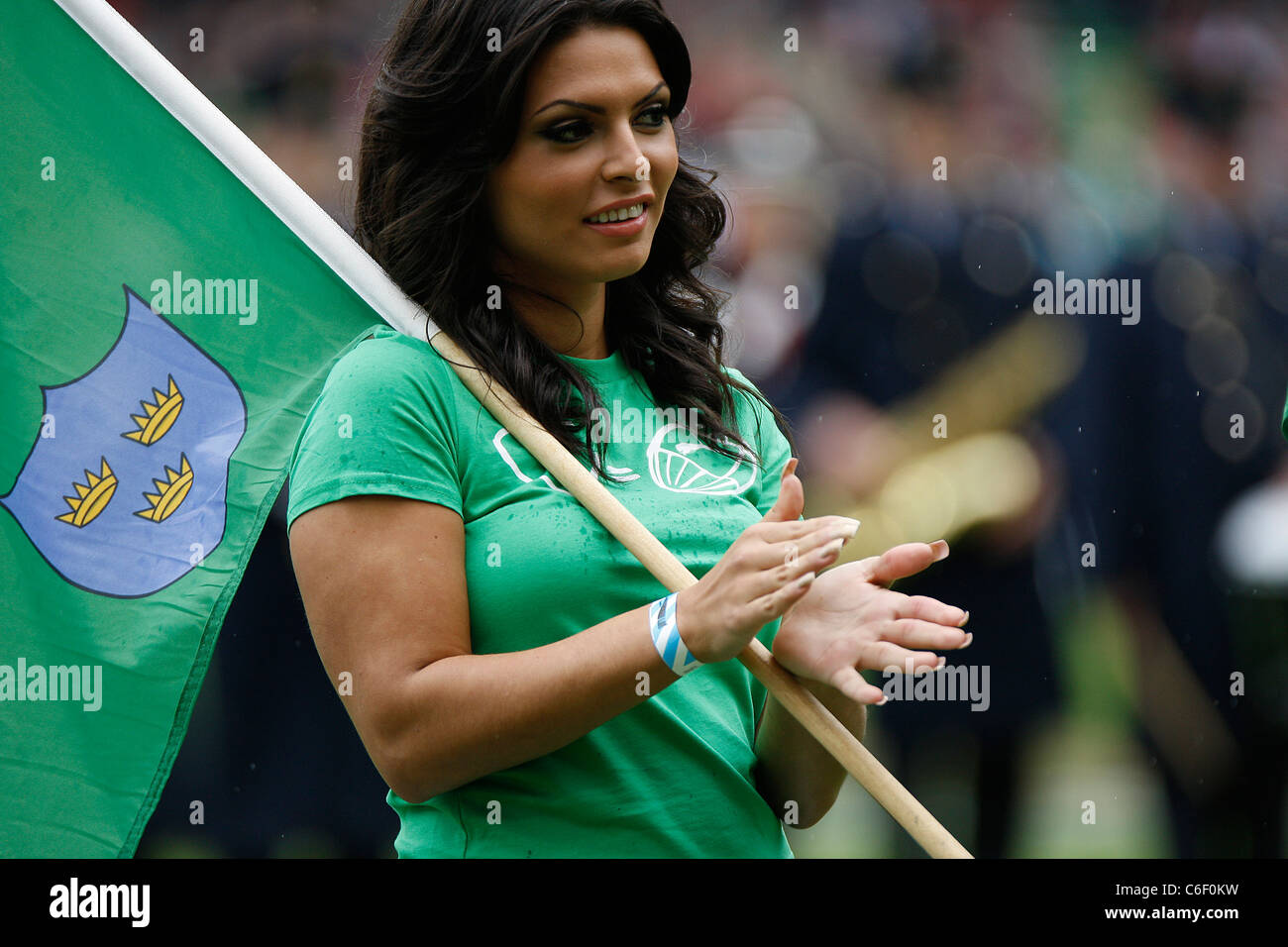 27.08.2011 - irische Cheerleader bei den Guinness Rugby-Sommerserie - Irland Vs England, Aviva Stadium in Dublin, Irland. Stockfoto
