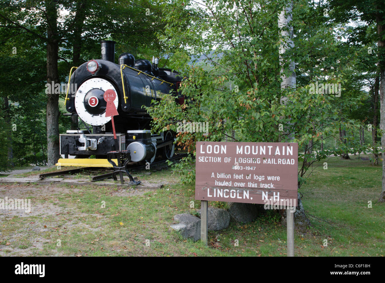 Porter 50 Tonnen Sattel Tenderlok Lok auf dem Display an Loon Mountain entlang den Kancamagus Scenic Byway in Lincoln, NH Stockfoto