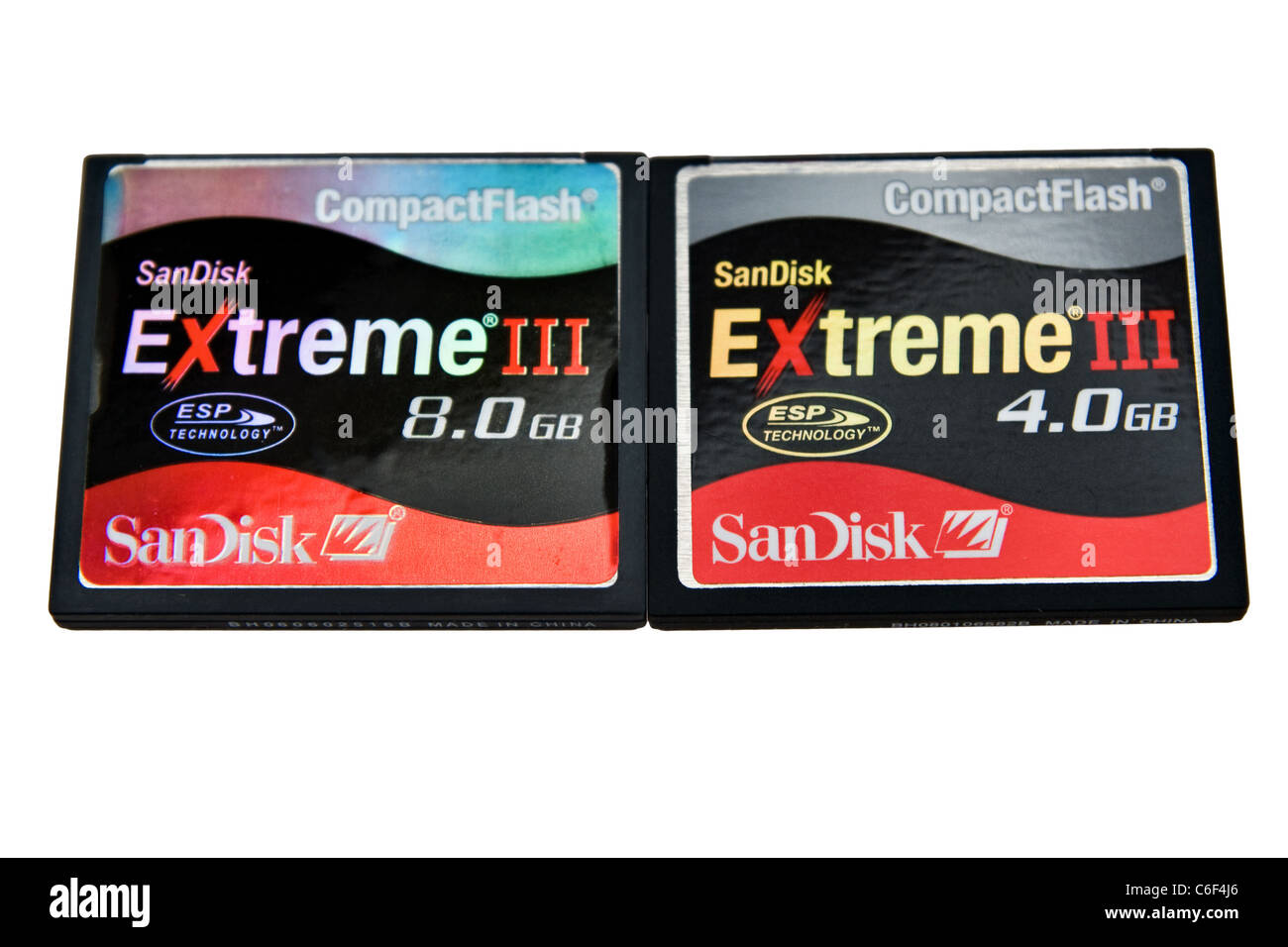 SanDisk Compact Flash-Speicherkarten extreme III - 8,0 GB ist ein Fake / Kopie, die 4,0 GB ist echte Sandisk Stockfoto