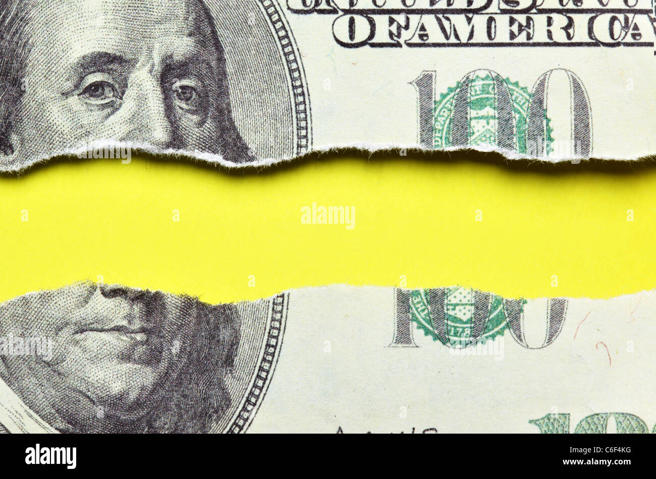 Zerrissene Dollar Banknote mit Platz für Ihren eigenen text Stockfoto