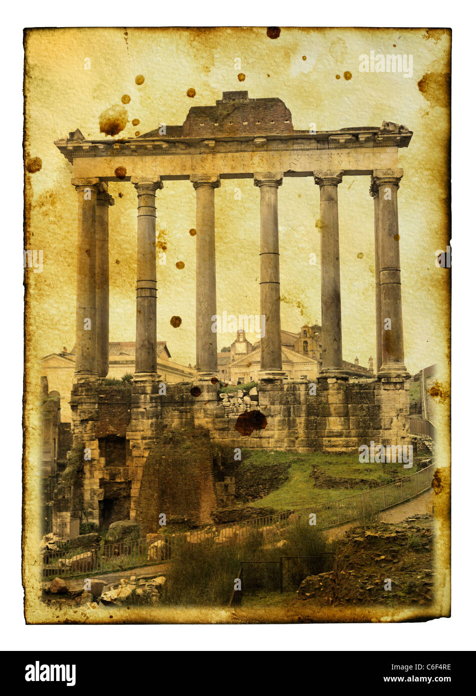 Alte Ansichtskarte (Nachahmung) mit den Ruinen des Forum Romanum Stockfoto