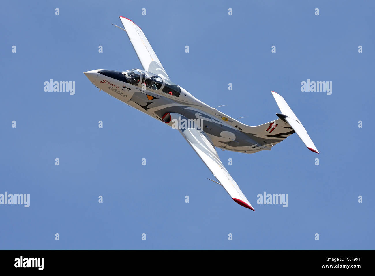 Aero Vodochody L-29 Delfin während einer Übung in 2011 Pylon Racing School Stockfoto