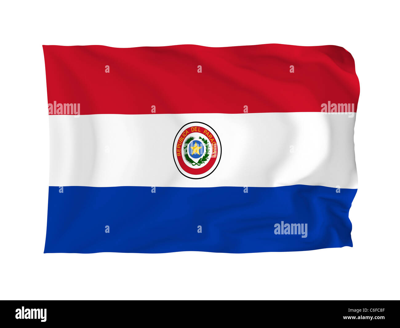 Paraguay. Hohe Auflösung South American Flag Serie. Mit Stoff. Stockfoto