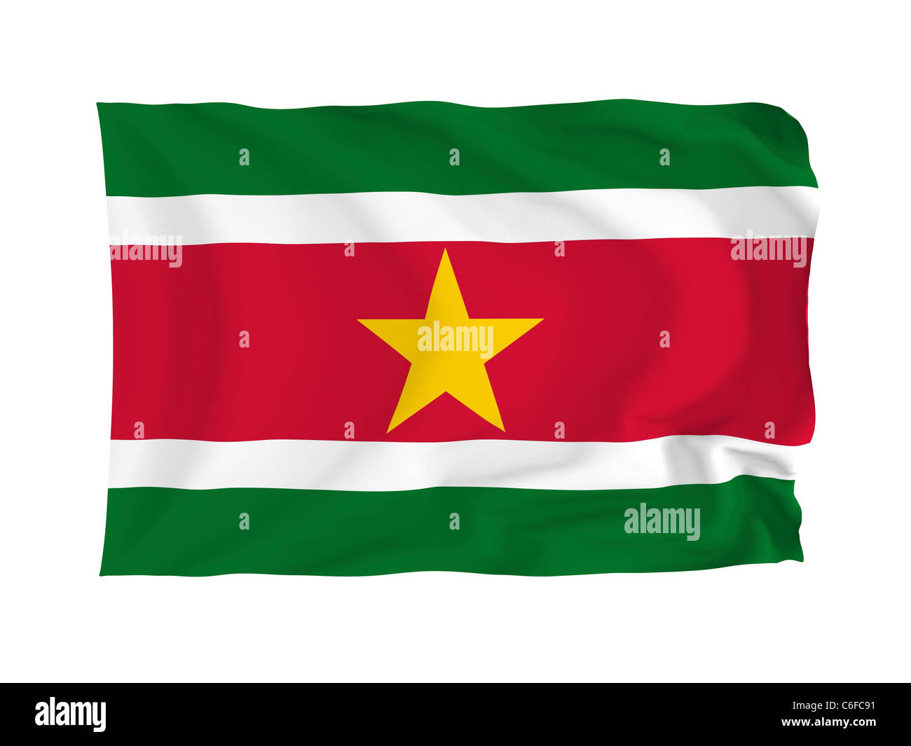 Suriname. Hohe Auflösung South American Flag Serie. Mit Stoff. Stockfoto