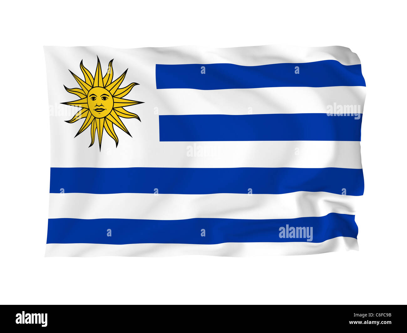 Uruguay. Hohe Auflösung South American Flag Serie. Mit Stoff. Stockfoto