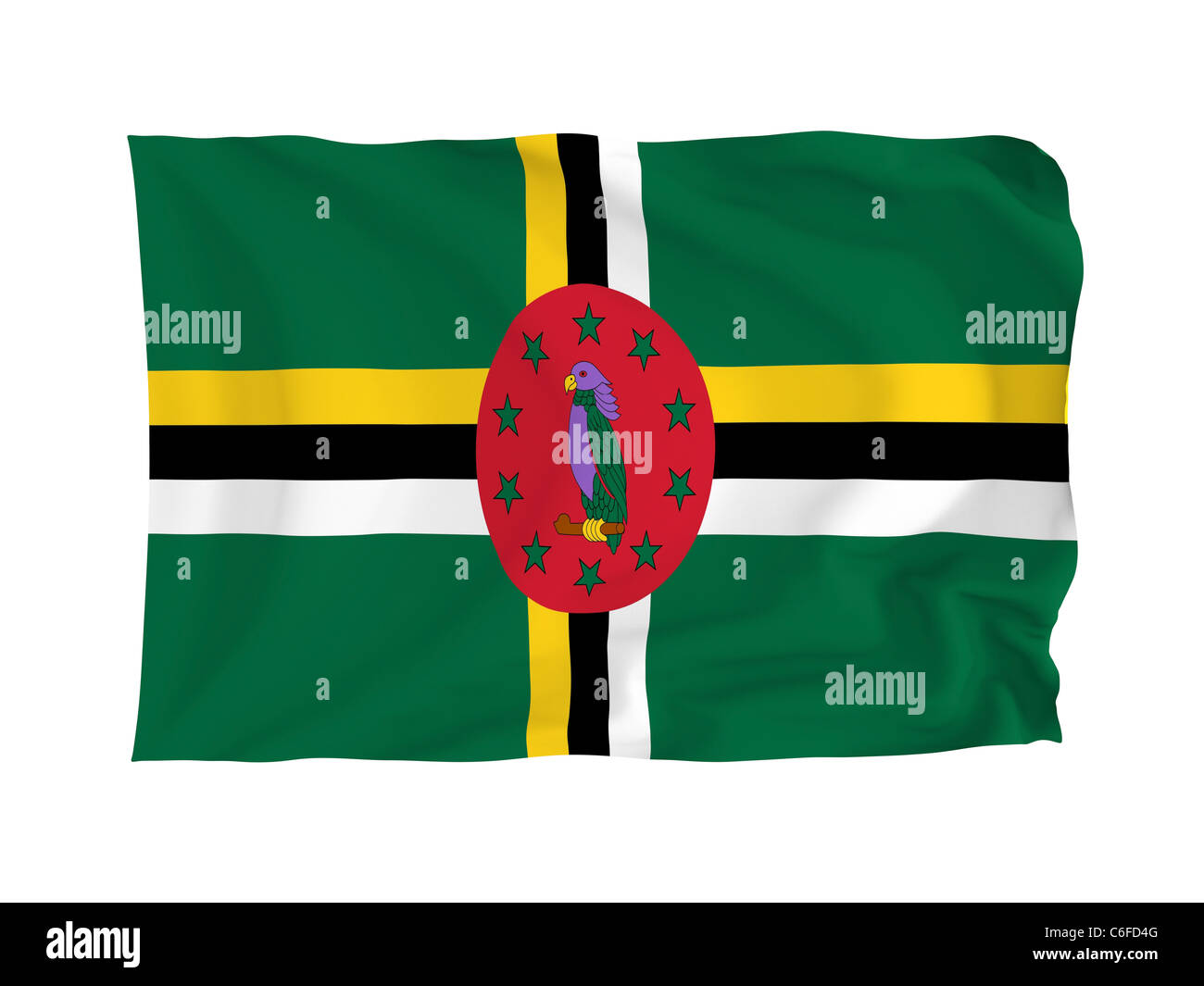 Dominica. Hohe Auflösung North American Flag Serie. Mit Stoff. Stockfoto