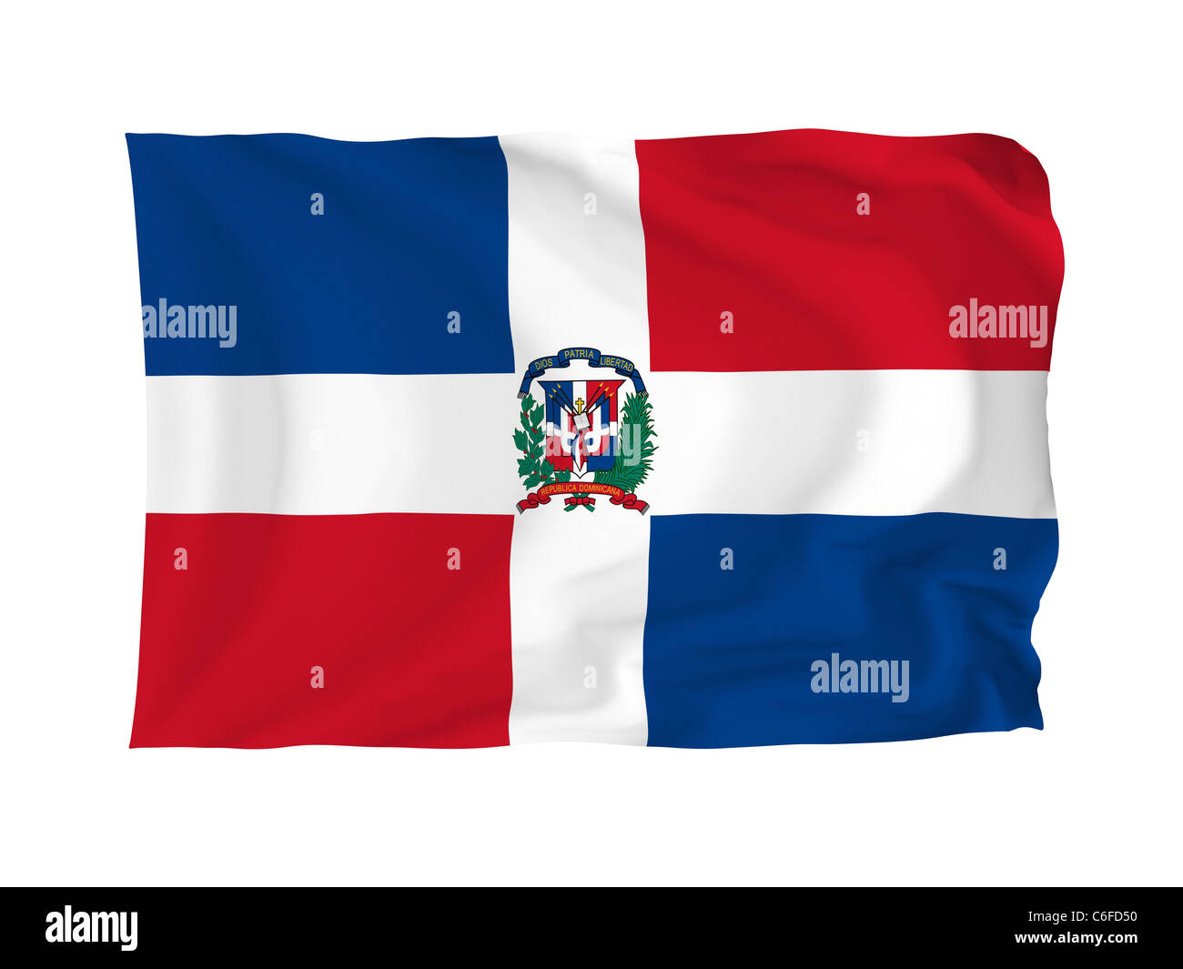 Dominikanische Insel. Hohe Auflösung North American Flag Serie. Mit Stoff. Stockfoto