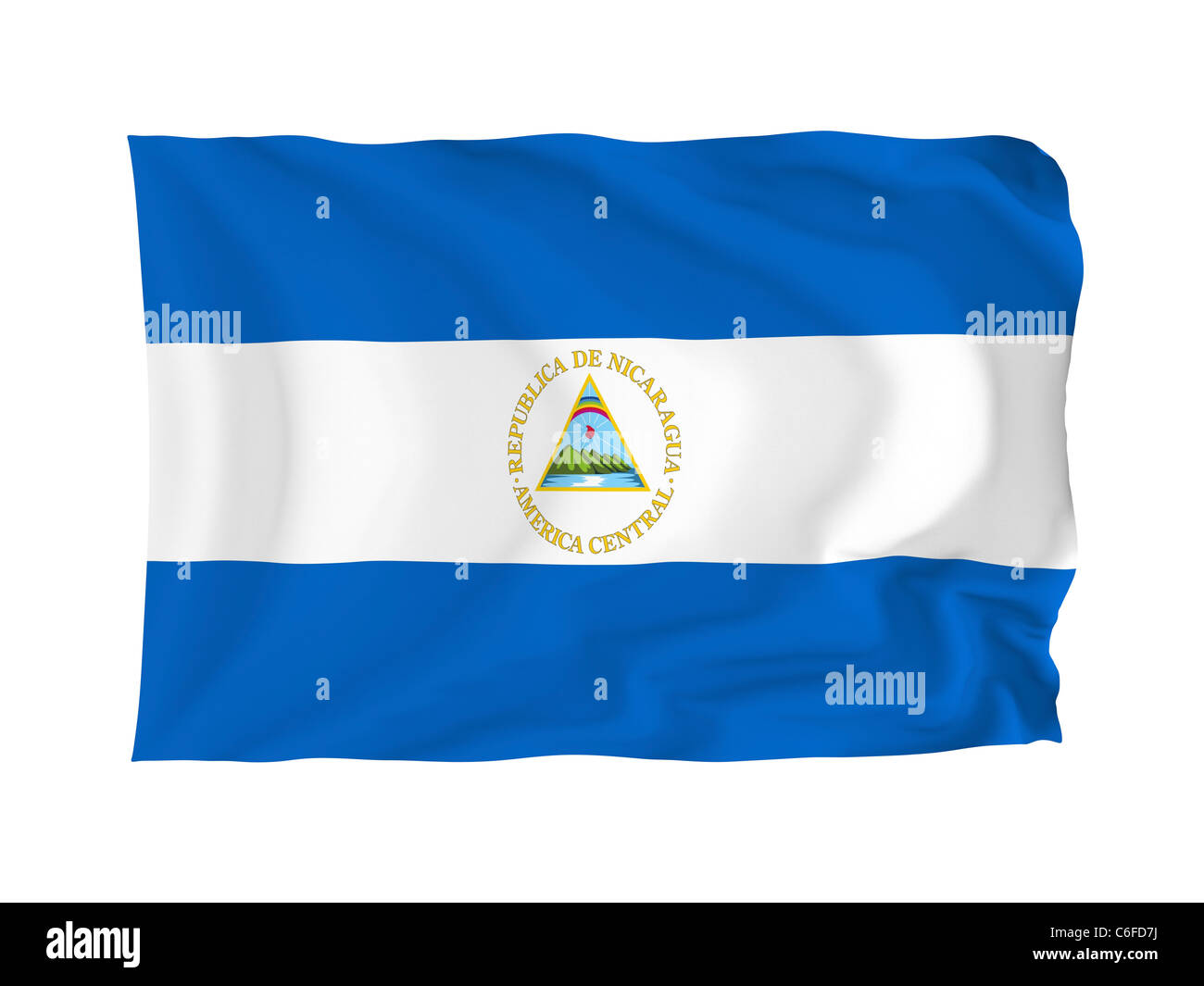 Nicaragua. Hohe Auflösung North American Flag Serie. Mit Stoff. Stockfoto