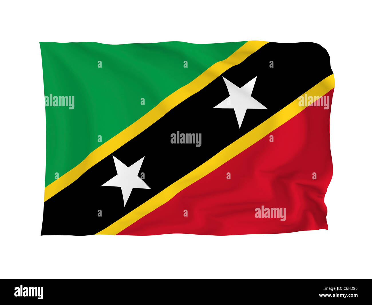 St. Kitts und Nevi. Hohe Auflösung North American Flag Serie. Mit Stoff. Stockfoto