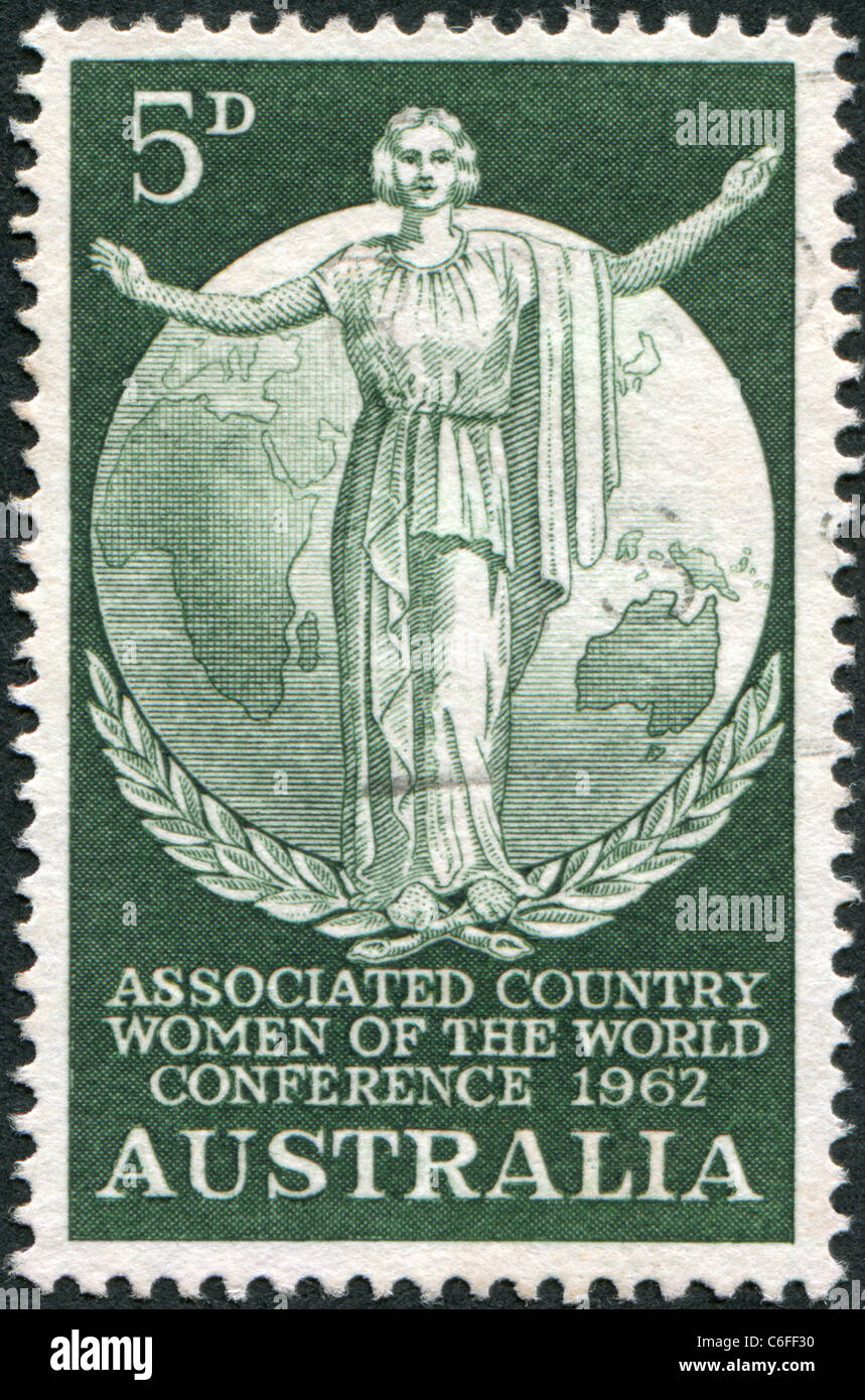 Australien-1962: Eine Briefmarke gedruckt in Australien, der Weltkonferenz von den verbundenen Land Frauen der Welt widmet sich Stockfoto