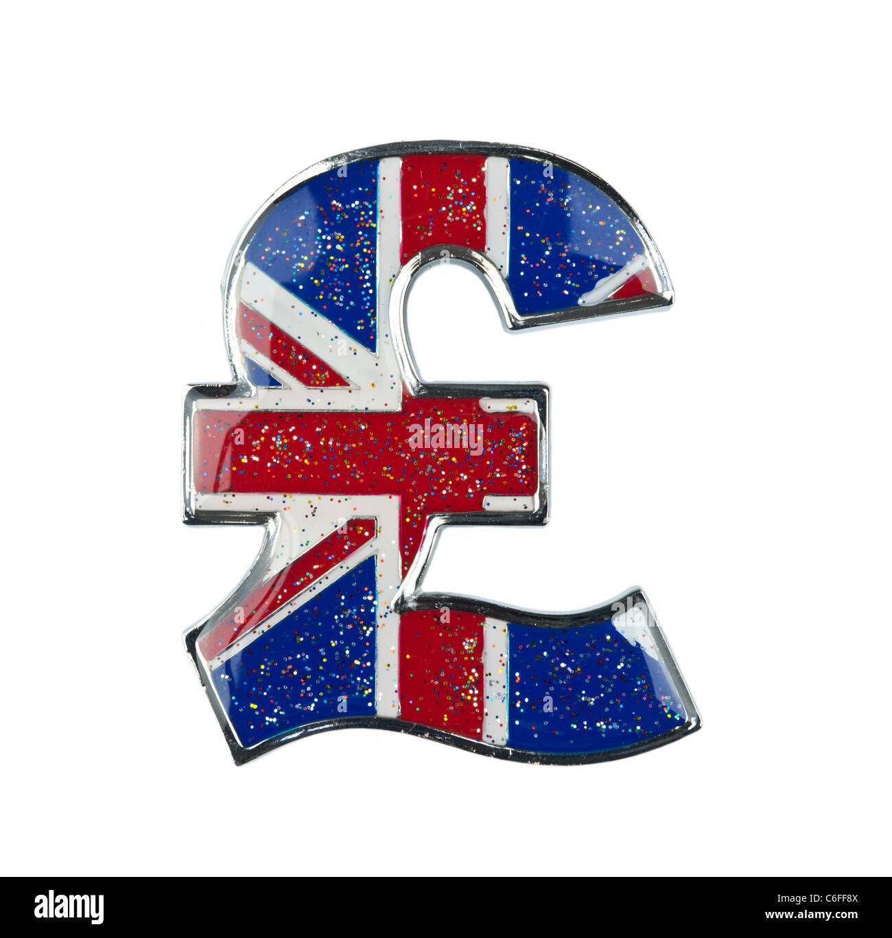 britische Pfund-Zeichen mit Union Jack-Flagge drauf Stockfoto