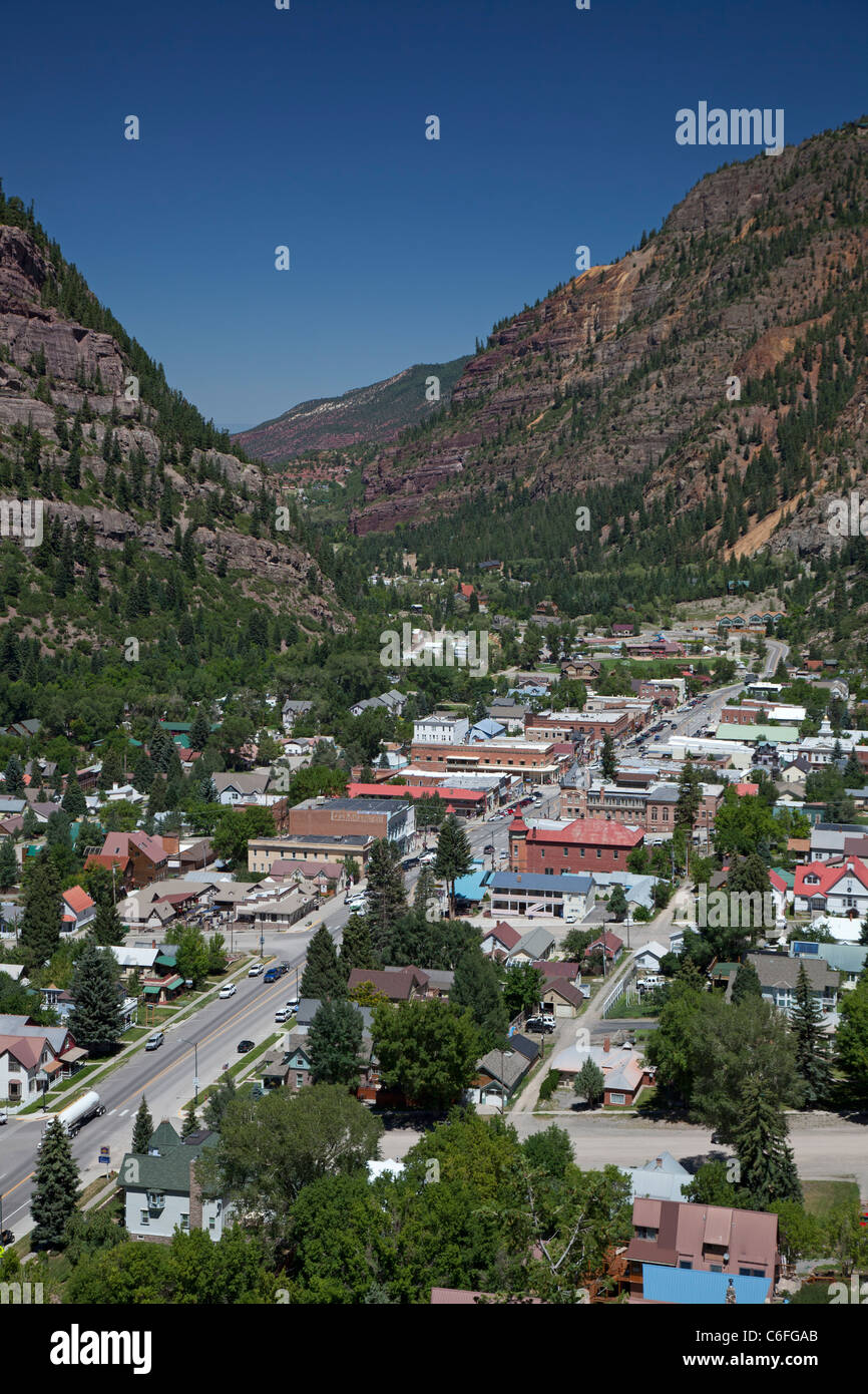 Ouray, Colorado, eine ehemalige Bergbaustadt in den San Juan Mountains jetzt vom Tourismus unterstützt. Stockfoto