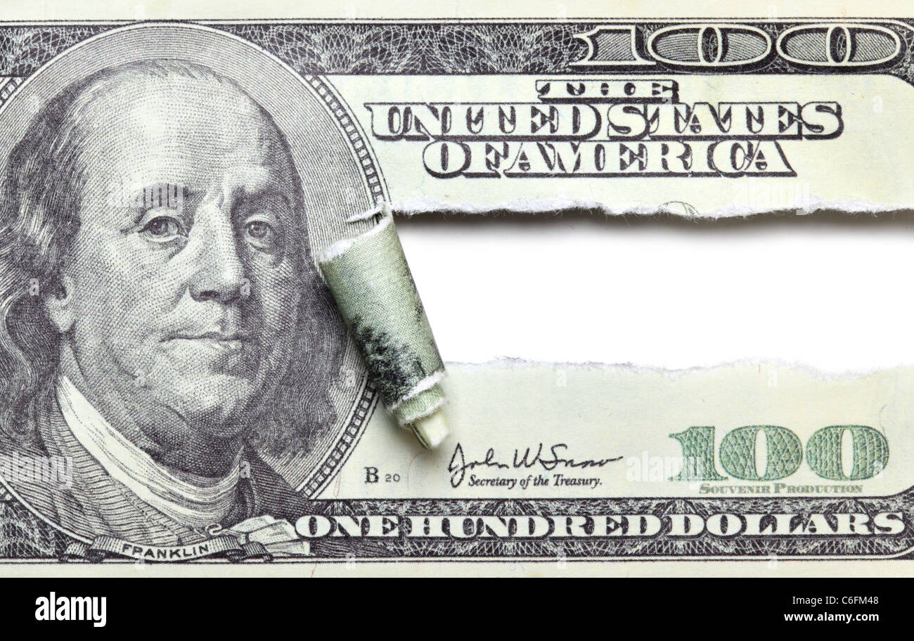 Zerrissene Dollar Banknote mit Platz für Ihren eigenen text Stockfoto