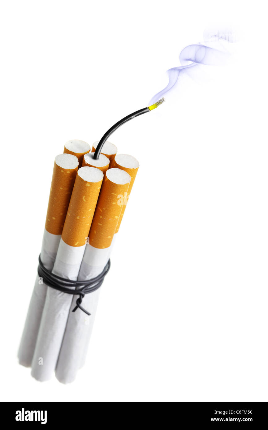 Zigarette-Bombe über dem weißen Hintergrund isoliert Stockfoto