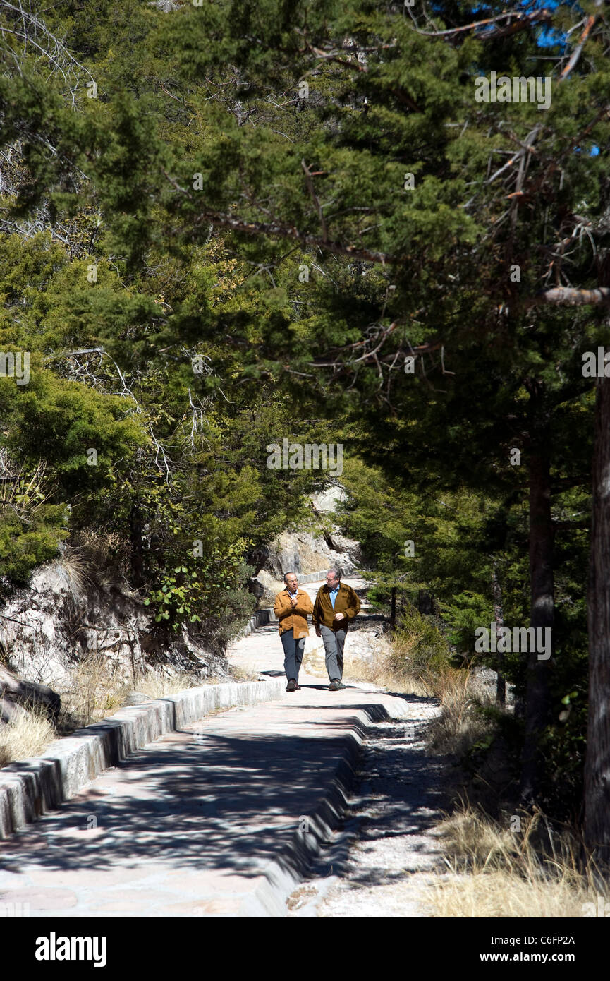 Präsident Feliipe Calderon und Peter Greenberg besuchen den Parque Nacional Cascada de Basaeachi in Chihuahua Stockfoto