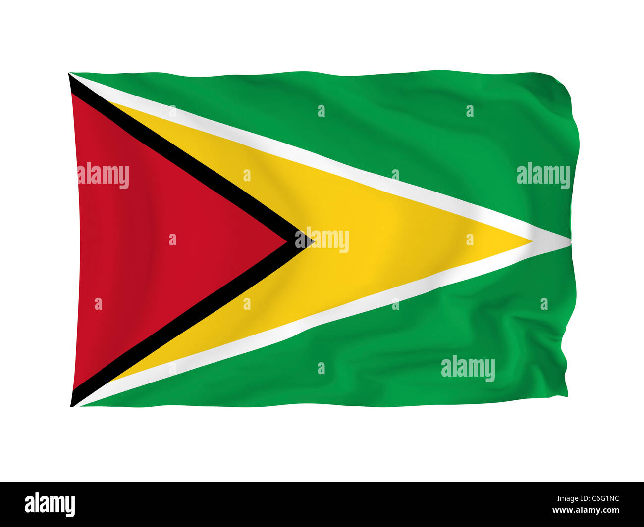 Guyana. Hohe Auflösung South American Flag Serie. Mit Stoff. Stockfoto