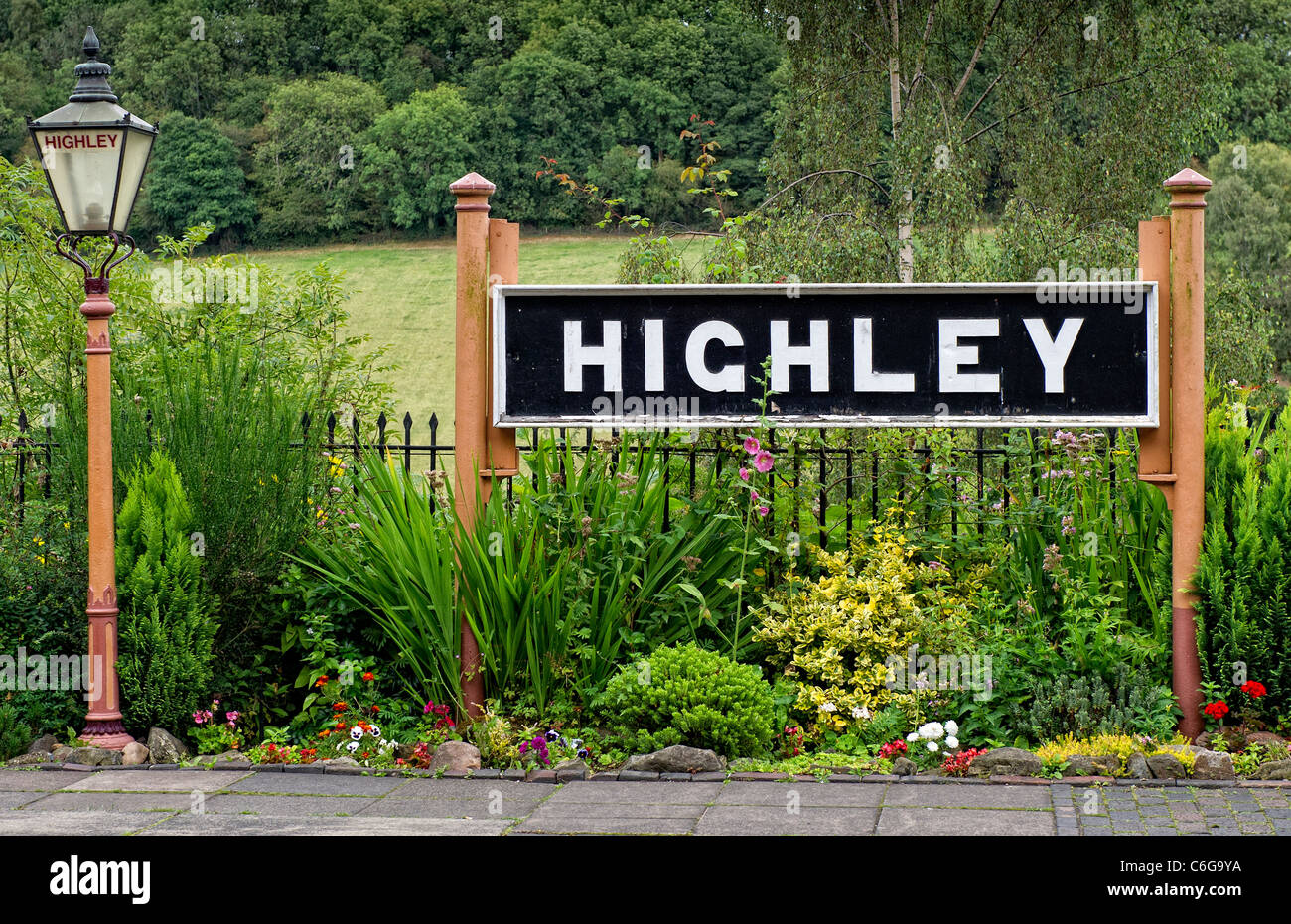 Highley Bahnhof Zeichen (Severn Valley Railway) Stockfoto