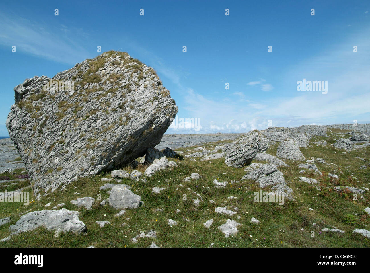 Kalkstein glazialen erratische Felsbrocken, Fanore, Co. Clare, Irland Stockfoto