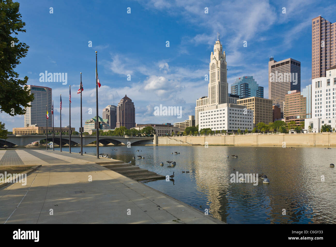 Columbus Ohio über den Scioto River Stockfoto