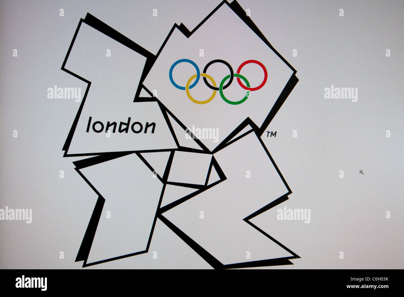 Computergrafik Internet Land der Olympischen Spiele in London Symbol Logo kommt das gezackte Emblem, basierend auf dem Datum 2012 in einer Reihe Stockfoto