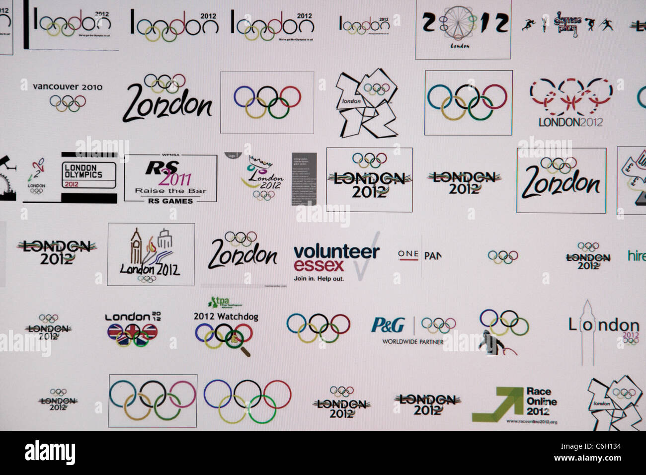 Computergrafik Internet Land der Olympischen Spiele in London Symbol Logos kommt das gezackte Emblem, basierend auf dem Datum 2012 in einer Reihe Stockfoto