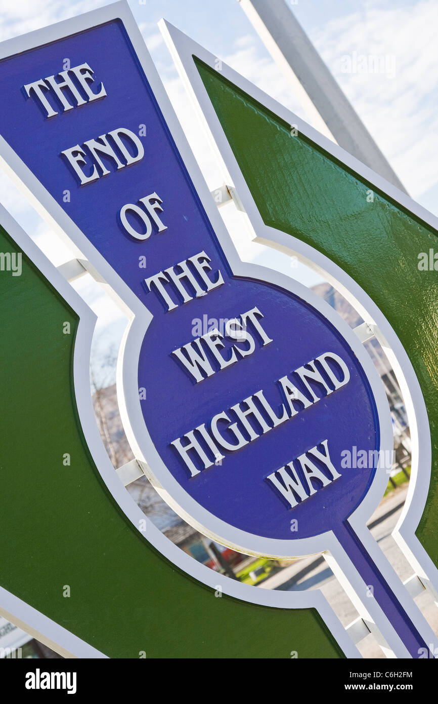 Wegweiser am Ende des West Highland Way; Fort William; Schottland Stockfoto