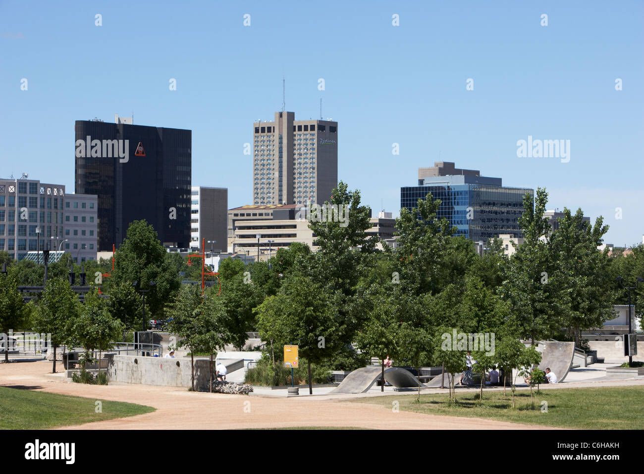 Blick über die Gabeln Plaza Finanzviertel Skyline Winnipeg Manitoba Kanada Stockfoto