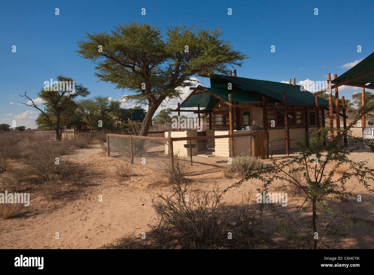 Zeltlager bei Grootkolk in der Kalahari Stockfoto