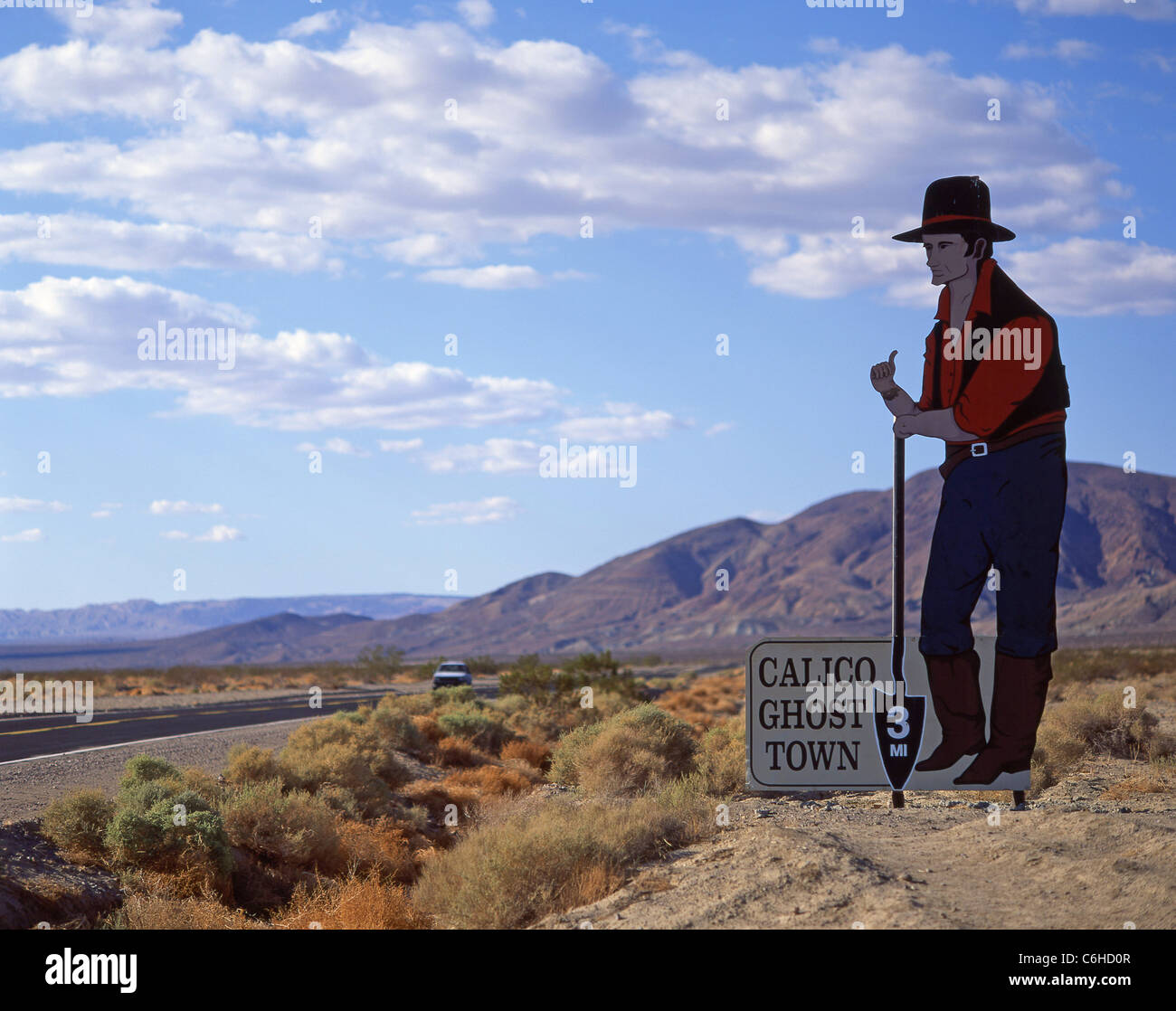 Ortseingangsschild für Bergbau Geisterstadt Calico, Barstow, San Bernardino County, Kalifornien, Vereinigte Staaten von Amerika Stockfoto