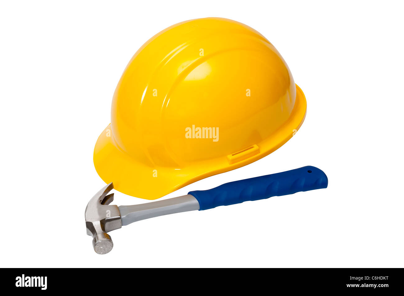 Helm mit Hammer isoliert Stockfoto
