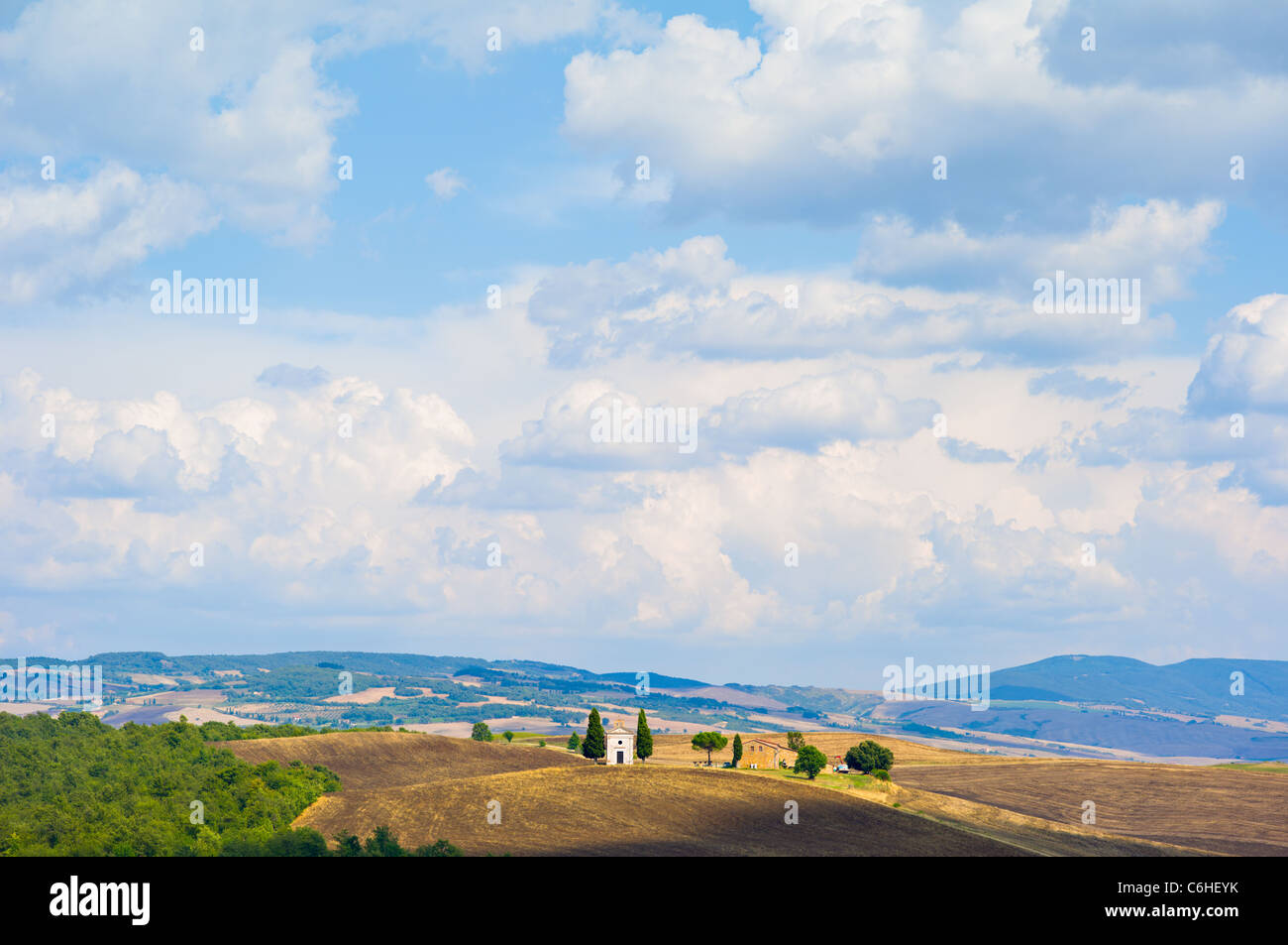 Reizvolle Aussicht des World Heritage Site - Val d ' Orcia Siena, Toskana - Italien Stockfoto
