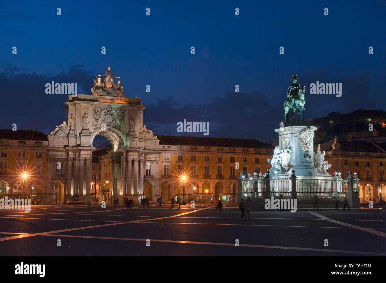 Praça Comercio in der Nacht, Lissabon, Portugal Stockfoto