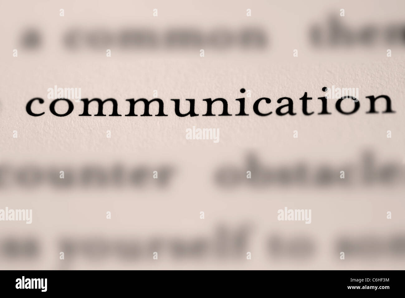 Nahaufnahme des Wortes Kommunikation im text Stockfoto