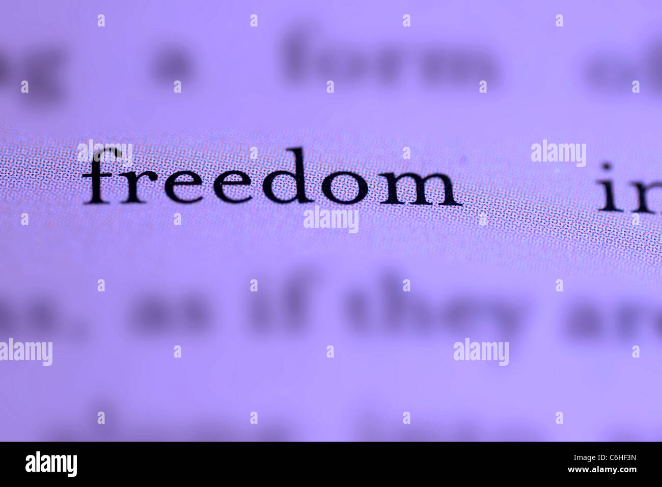Nahaufnahme des Wortes Freiheit im text Stockfoto