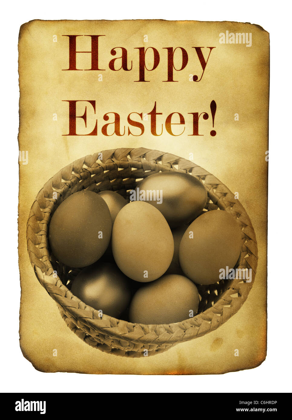 Ostern Postkarte (Nachahmung) auf einem weißen Hintergrund isoliert Stockfoto