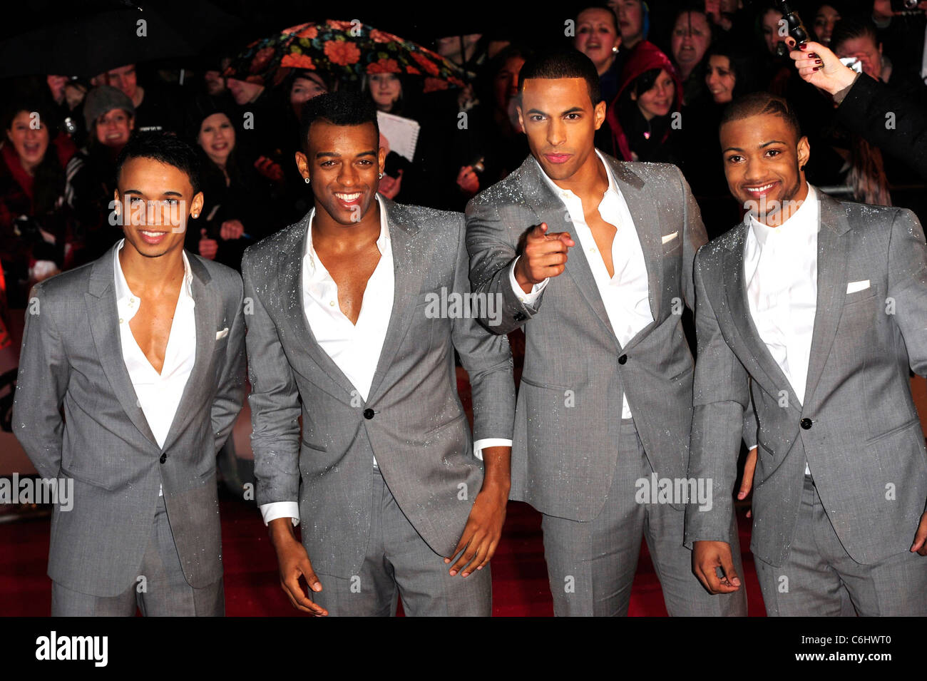 Jonathan Gill aka JB, Marvin Humes, Ortise Williams und Aston Merrygold von JLS den BRIT Awards 2010 abgehaltenen - 30th Anniversary Stockfoto