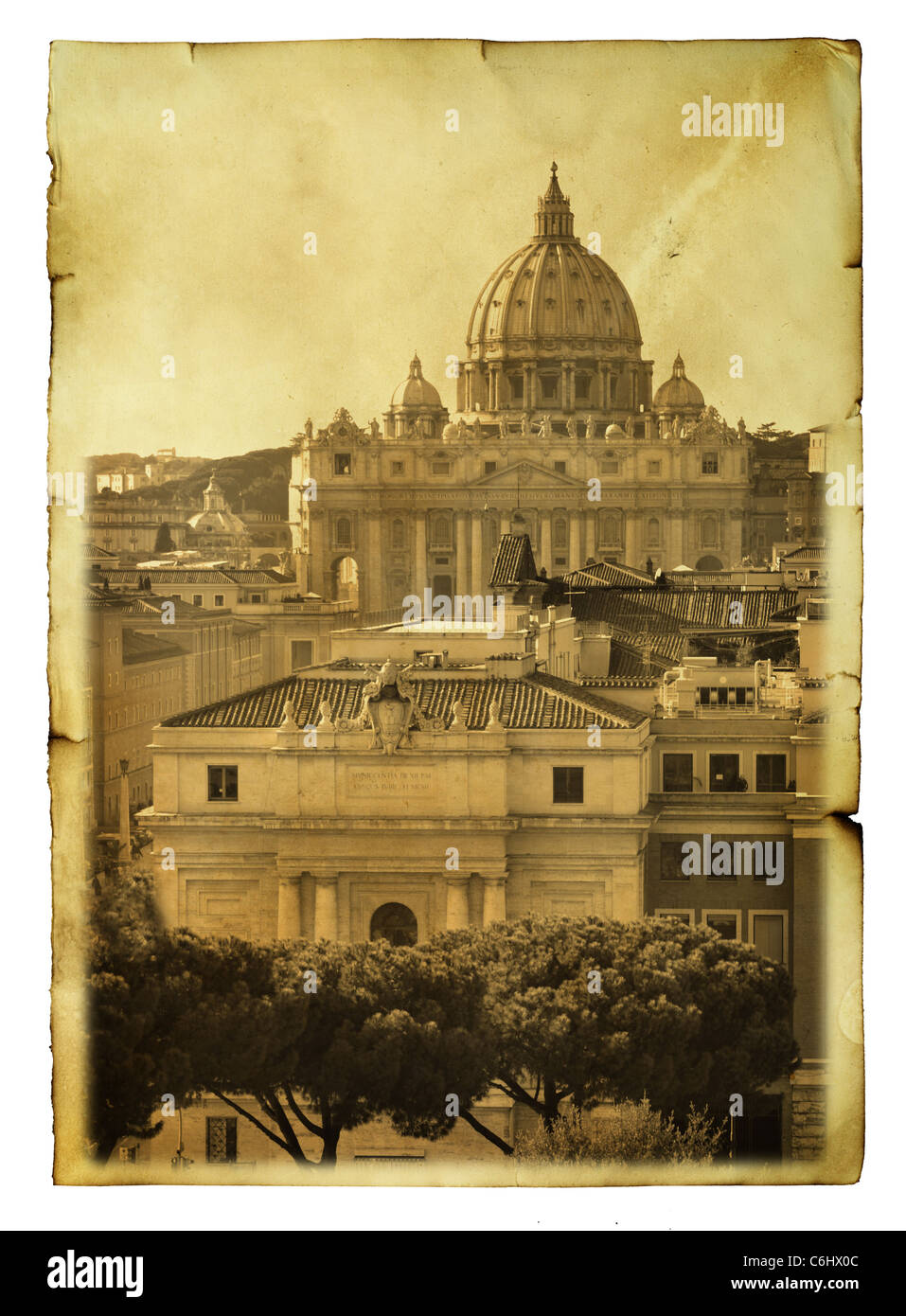 Alte Ansichtskarte (Nachahmung) mit Blick auf die Basilica di San Pietro, Vatican Stockfoto