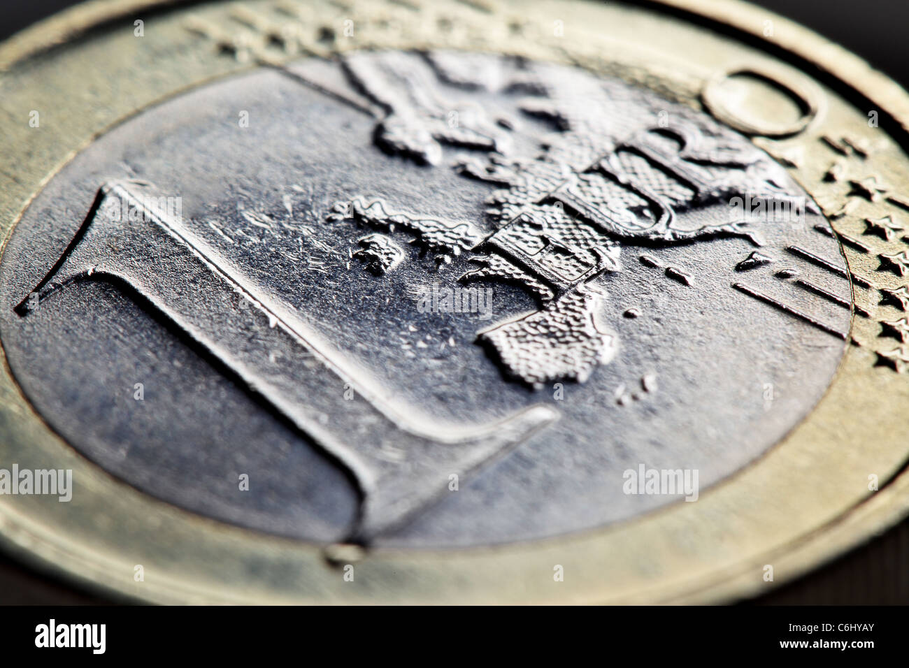 Ein-Euro-Münze super Nahaufnahme. Flachen DOF! Stockfoto